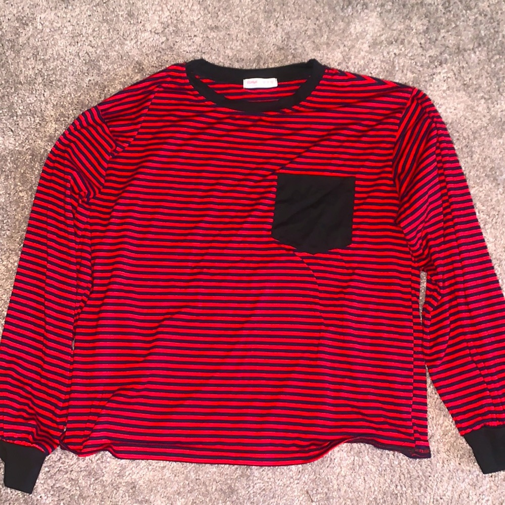 Medium Red and Blue striped long sleeve top from ROMWE